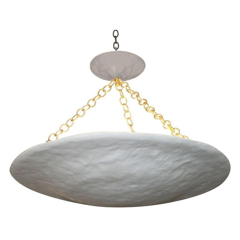 Contemporary polyester plaster ceiling fixture with bronze chain by Marc Bankowsky.