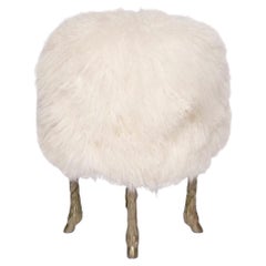 Marc Bankowsky "Pieds de Bouc" Mongolian Lamb and Gilt Bronze Legged Stool