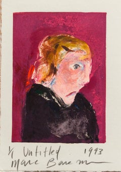 Retro Oil Monoprint Portrait Painting on Paper 1/1 Neo Expressionist