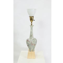 Marc Bellaire Ceramic Lamp with Primitive Lascaux Motif and Fiberglass Shade