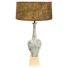 Retro Marc Bellaire Ceramic Lamp with Primitive Lascaux Motif and Fiberglass Shade