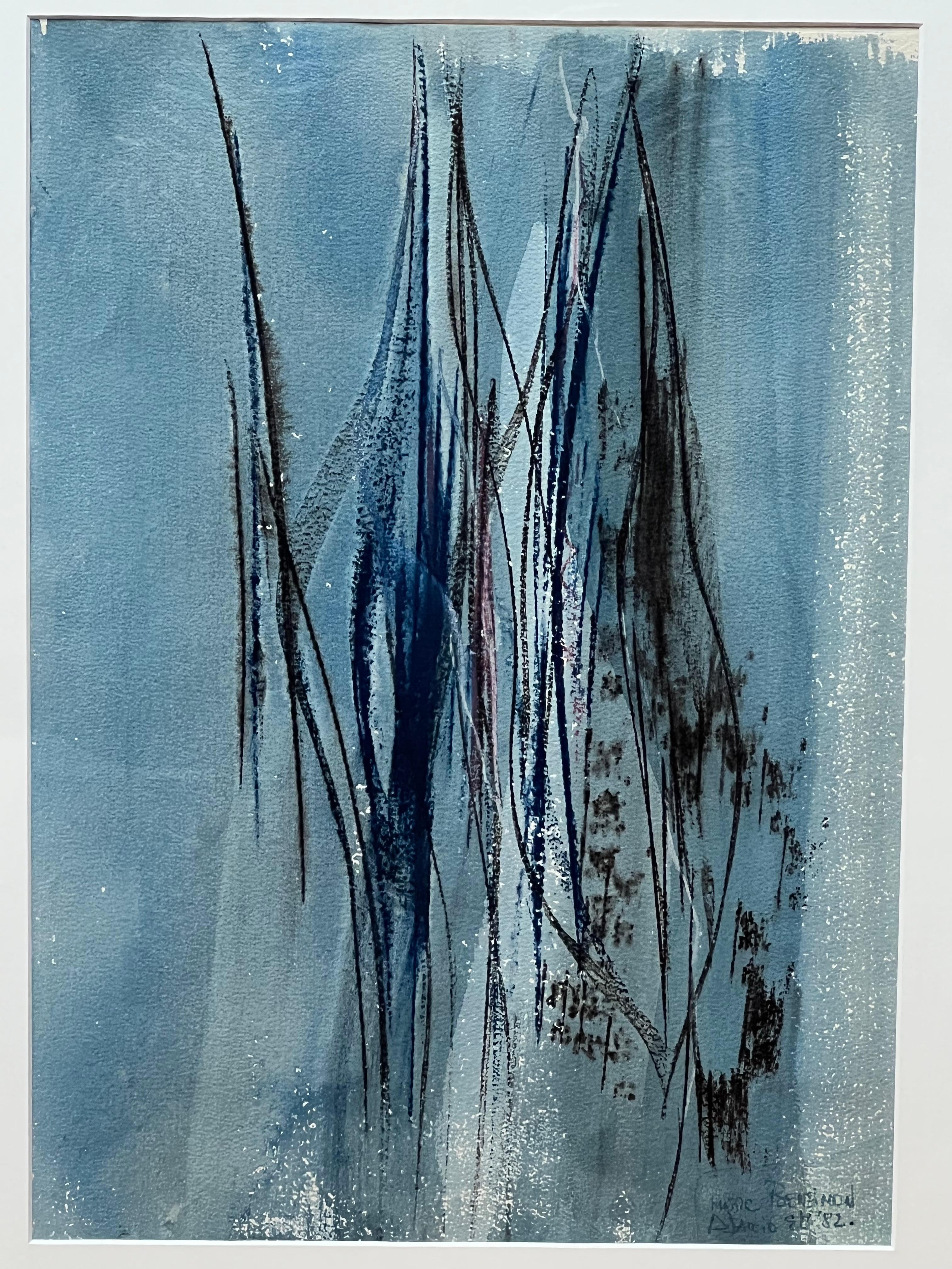 Aquarelle abstraite bleue moderne de Marc Bensimon en vente 1
