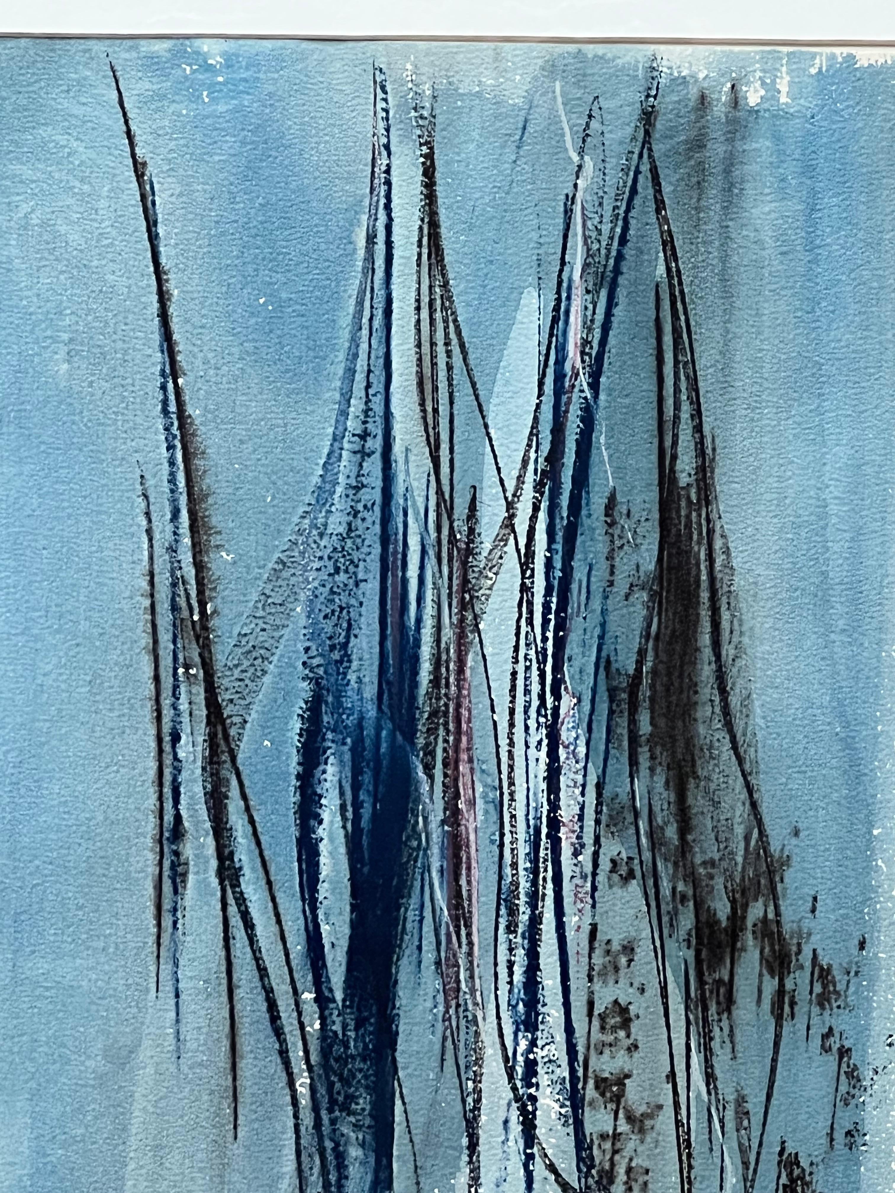 Aquarelle abstraite bleue moderne de Marc Bensimon en vente 2