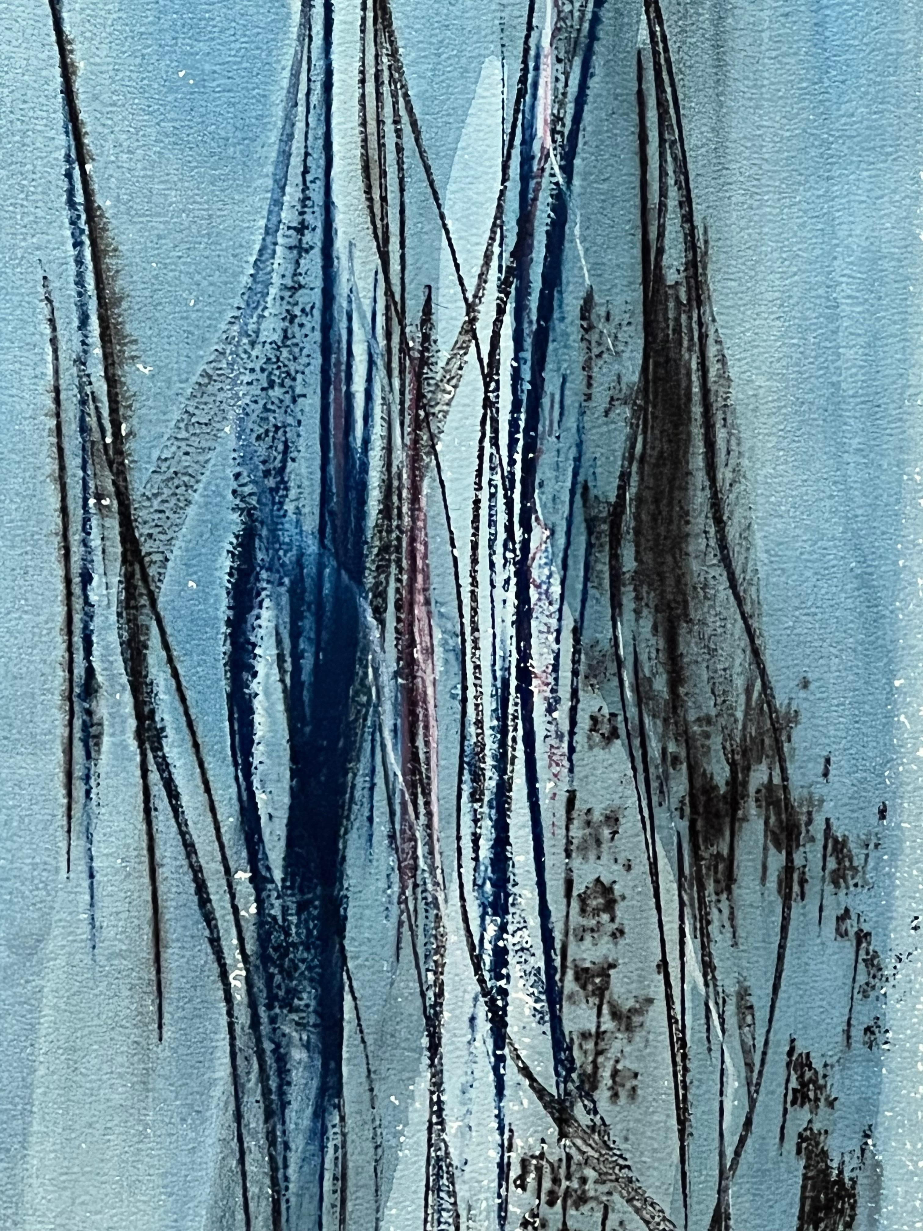 Aquarelle abstraite bleue moderne de Marc Bensimon en vente 5