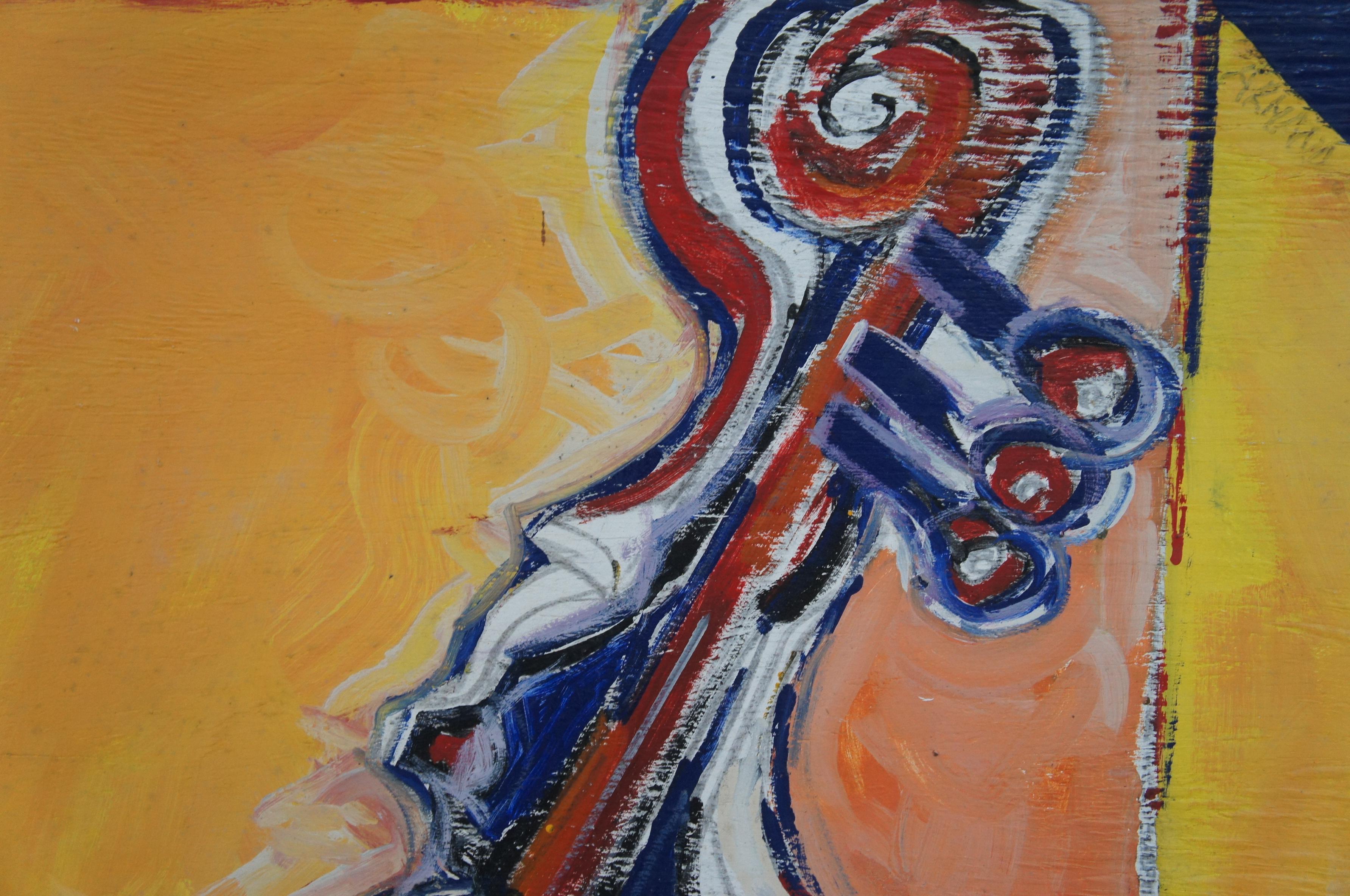 Marc Berlet Expressionist Cello Oil Painting Board Orchestra Musical Instrument For Sale 3
