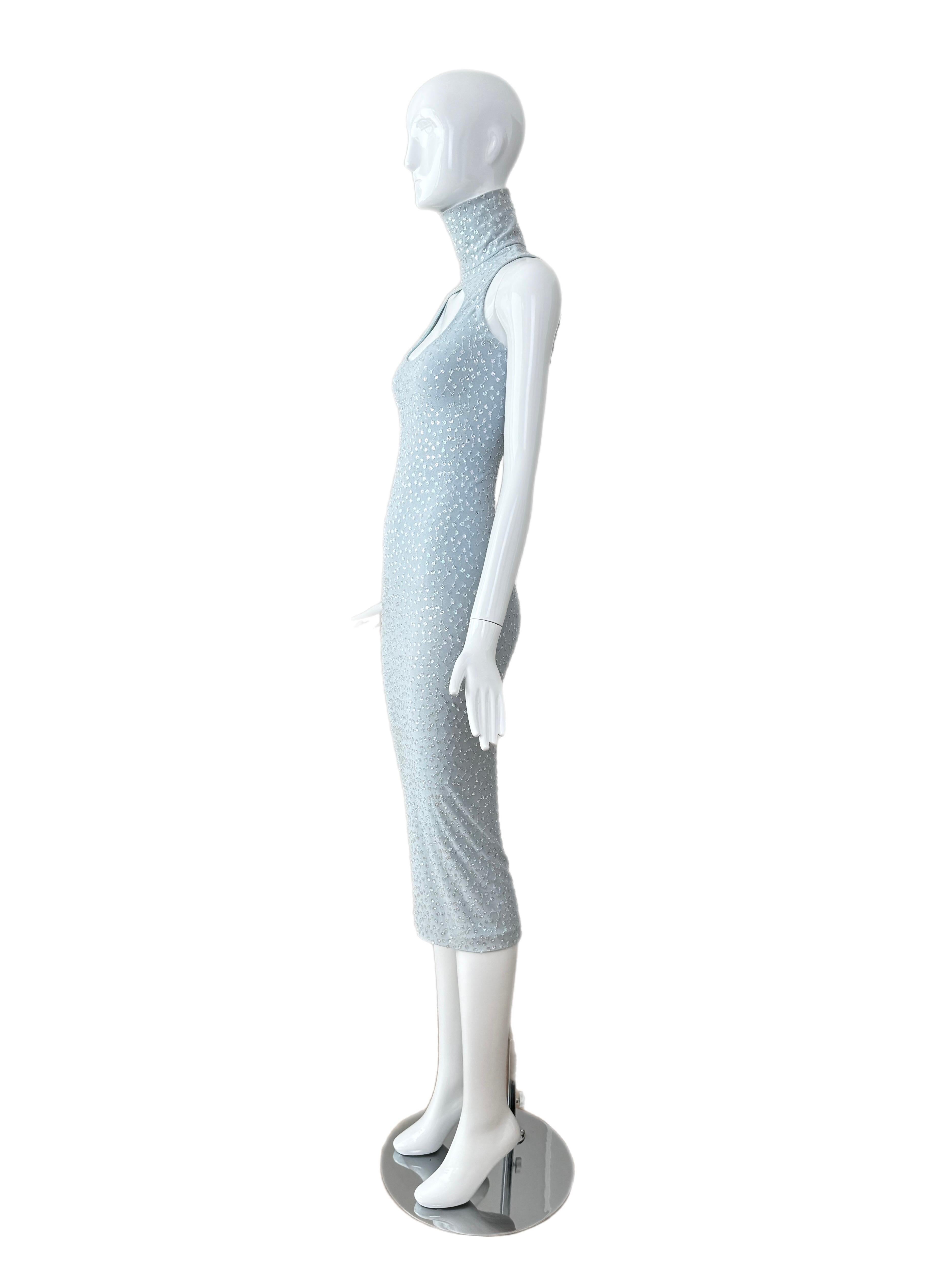 MARC BOUWER 1999 Vintage Blue Sequin Midi Dress en vente 5