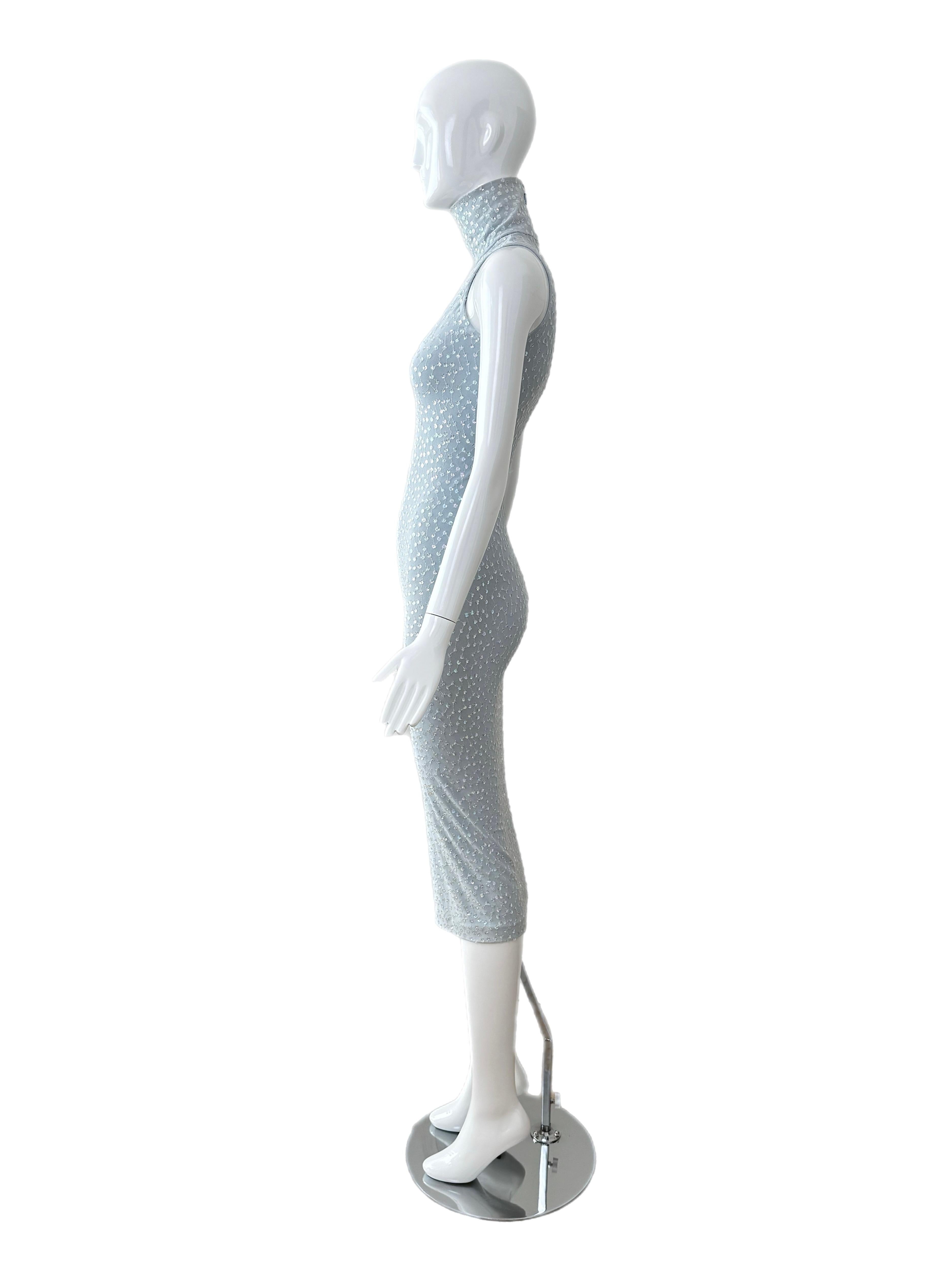 MARC BOUWER 1999 Vintage Blue Sequin Midi Dress en vente 6