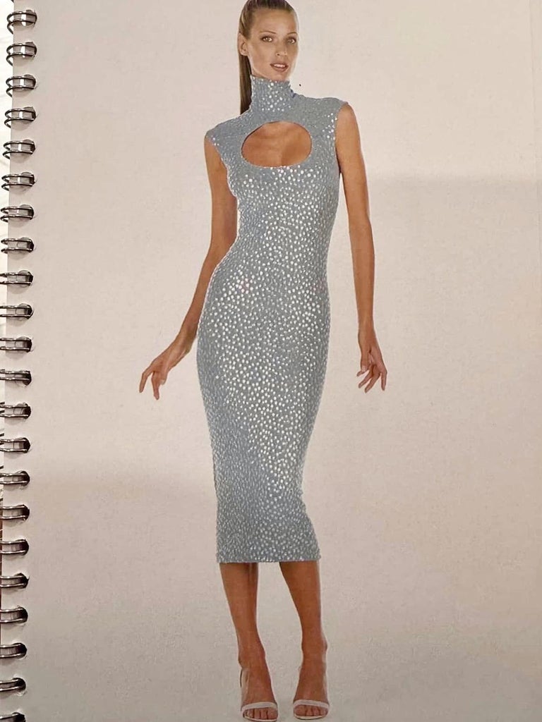 marc bouwer sequin dress MARC BOUWER 1999 Vintage Blue Sequin Midi Dress at 1stDibs