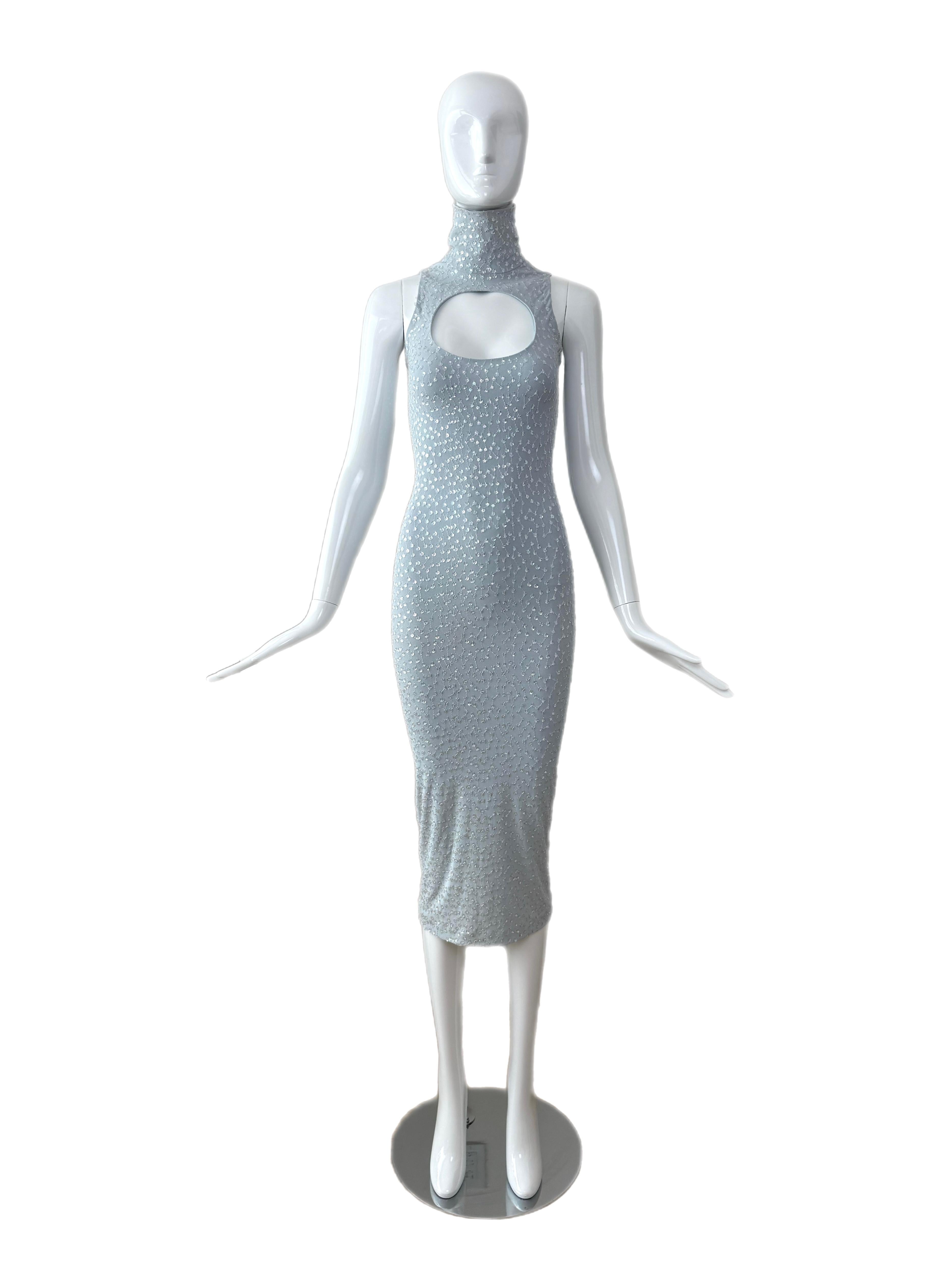 MARC BOUWER 1999 Vintage Blue Sequin Midi Dress en vente 2