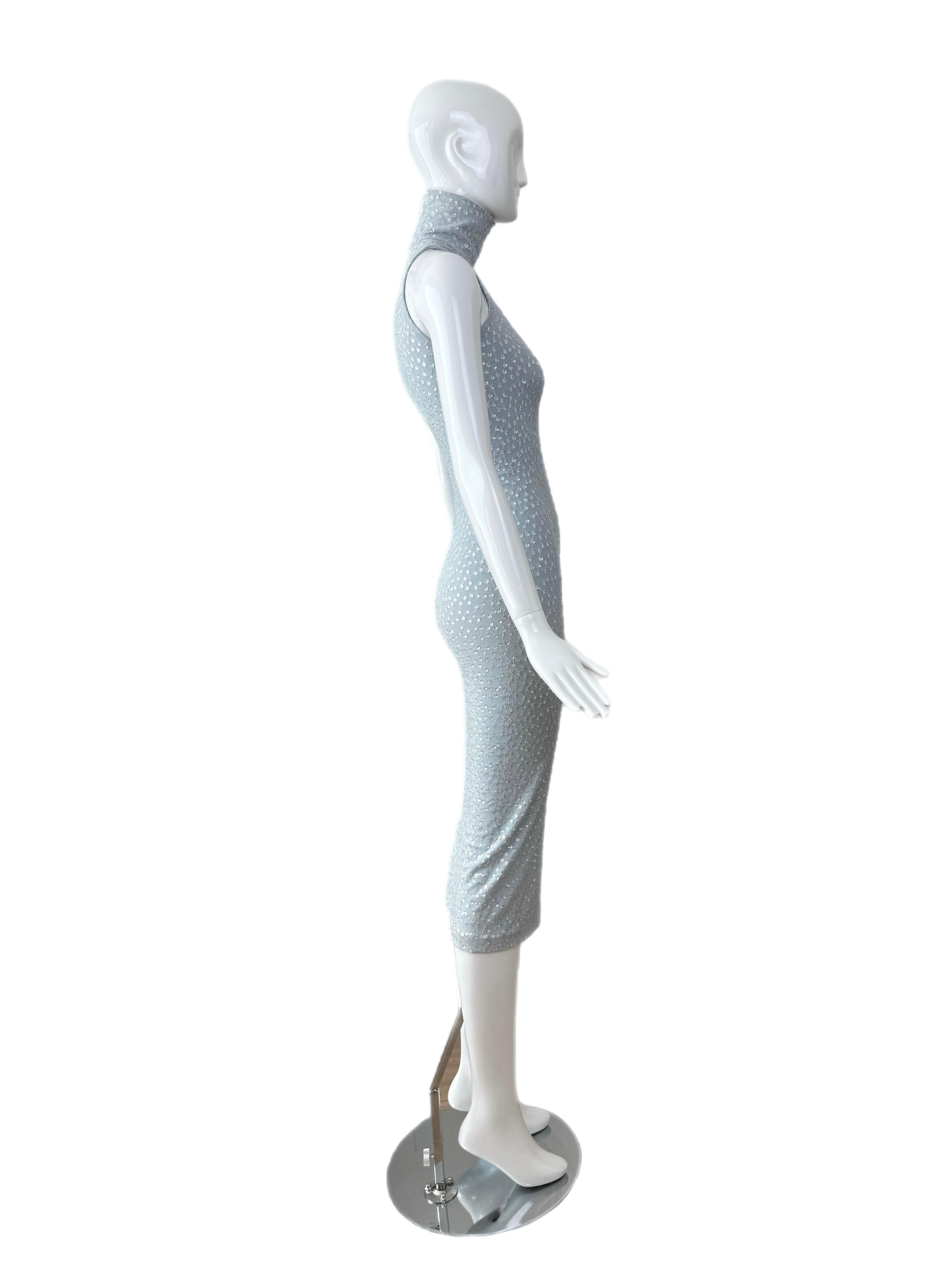 MARC BOUWER 1999 Vintage Blue Sequin Midi Dress en vente 3