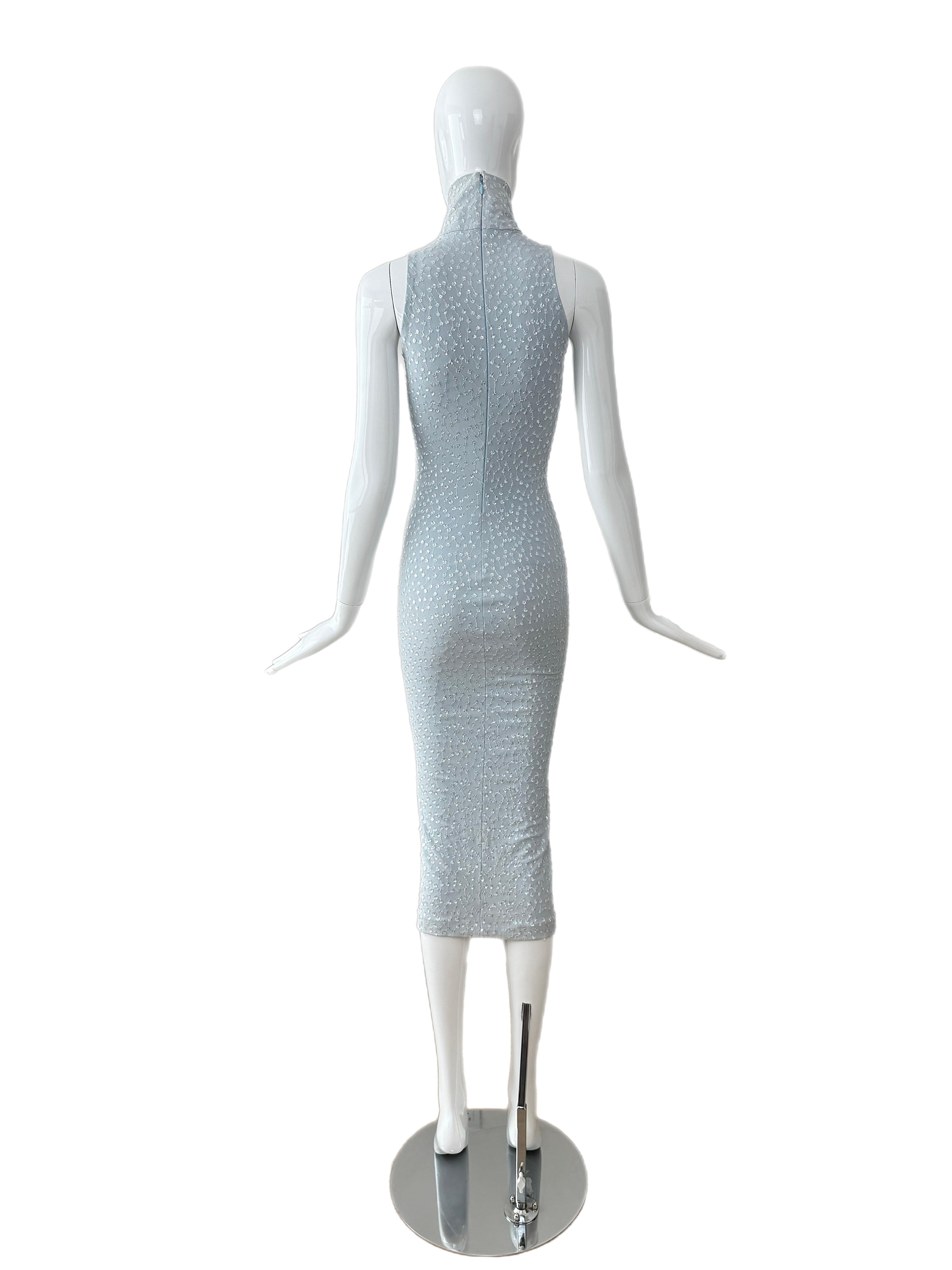 MARC BOUWER 1999 Vintage Blue Sequin Midi Dress en vente 4