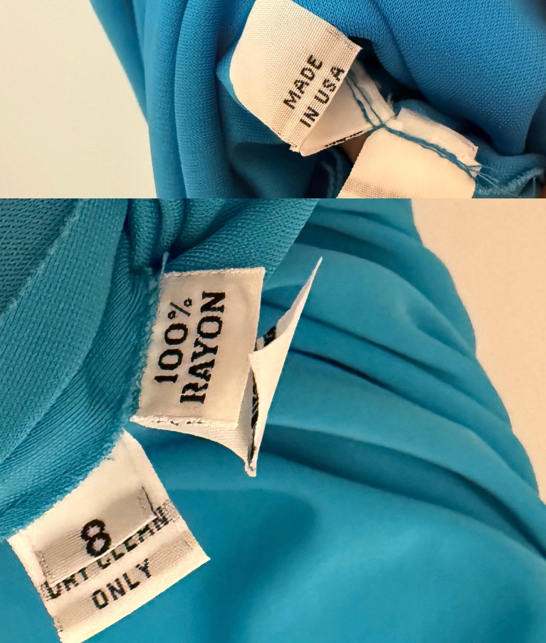 MARC BOUWER 90s/00s Vintage Azul Brillante Bata Acanalada Maxi Vestido en venta 6