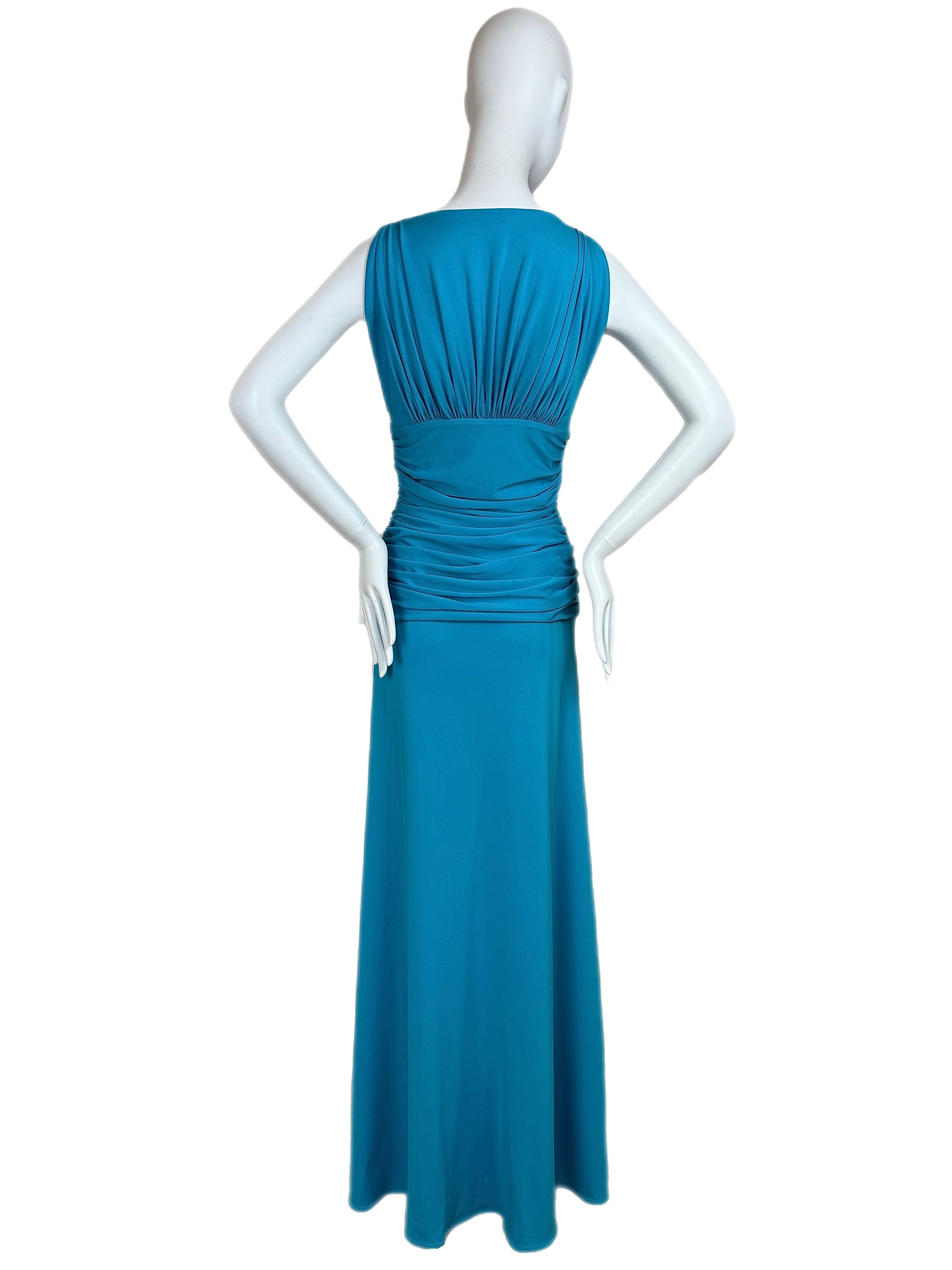 De las mujeres MARC BOUWER 90s/00s Vintage Azul Brillante Bata Acanalada Maxi Vestido en venta