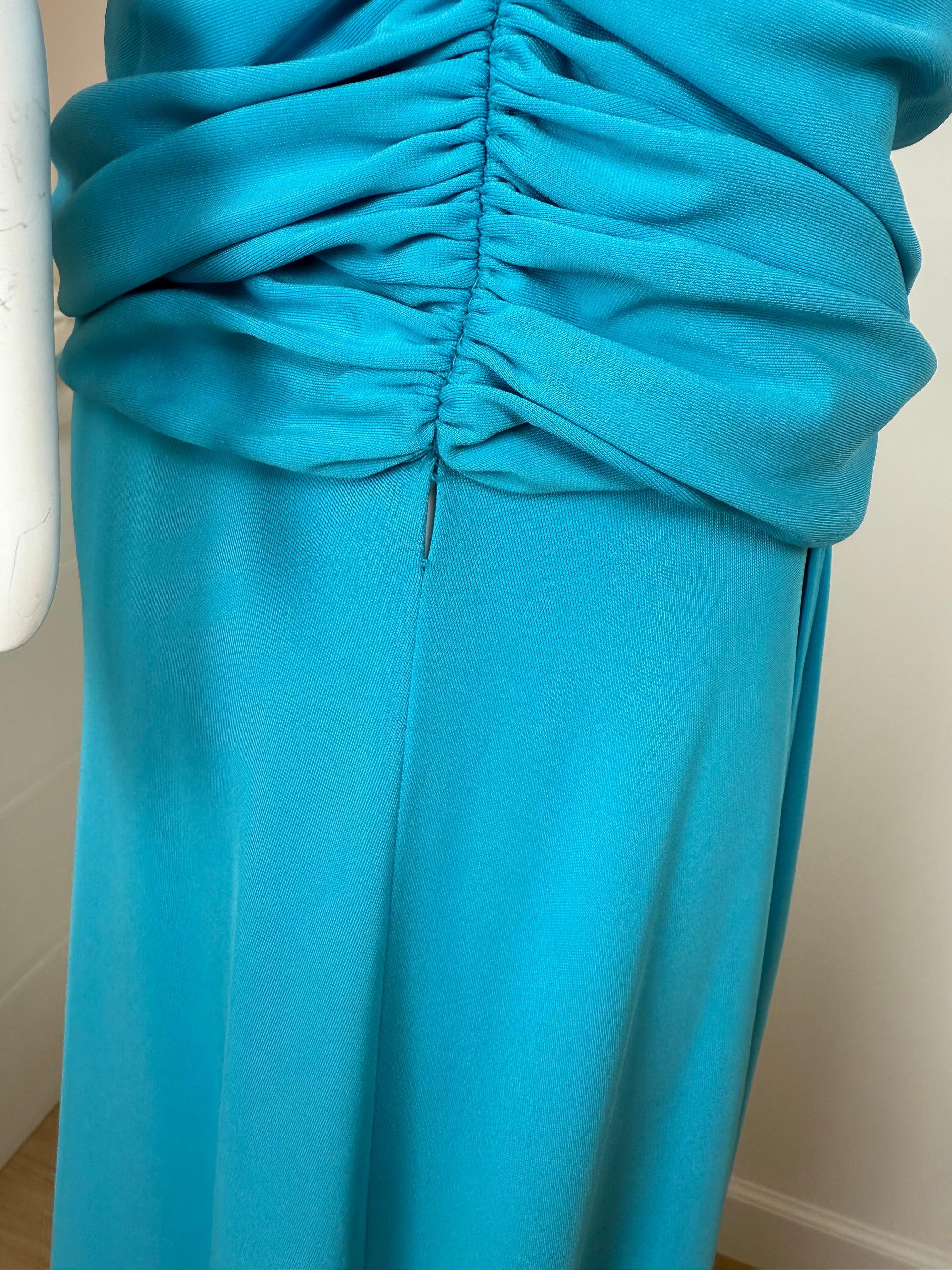 MARC BOUWER 90s/00s Vintage Azul Brillante Bata Acanalada Maxi Vestido en venta 4