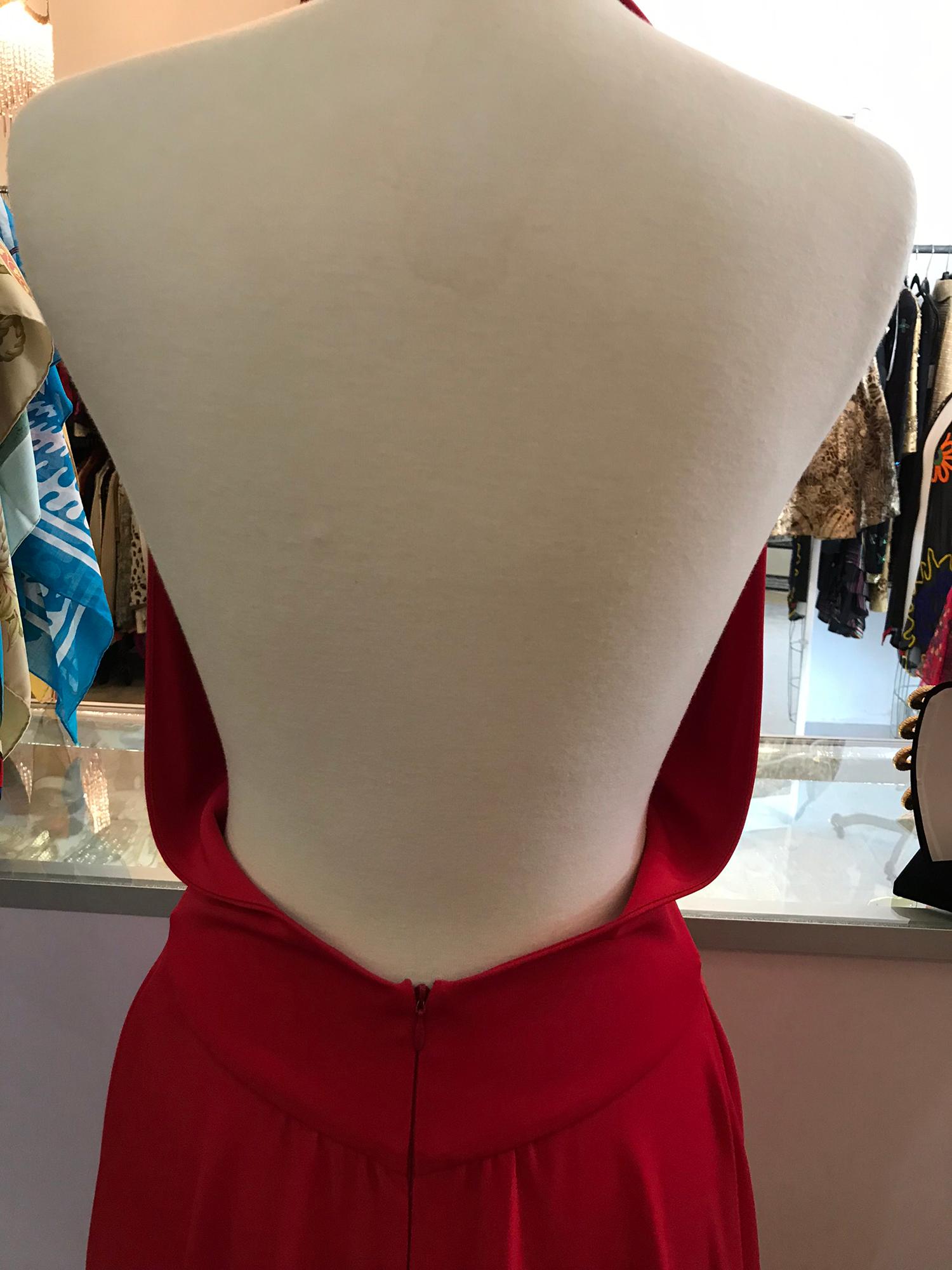 Marc Bouwer Matte Red Jersey Plunge Halter Dress Super Model Length 8