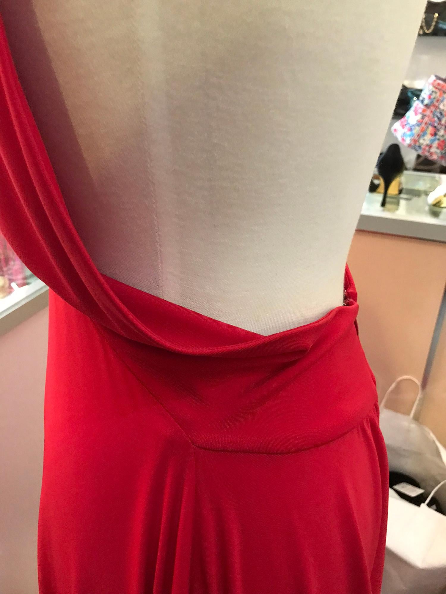 Marc Bouwer Matte Red Jersey Plunge Halter Dress Super Model Length 10