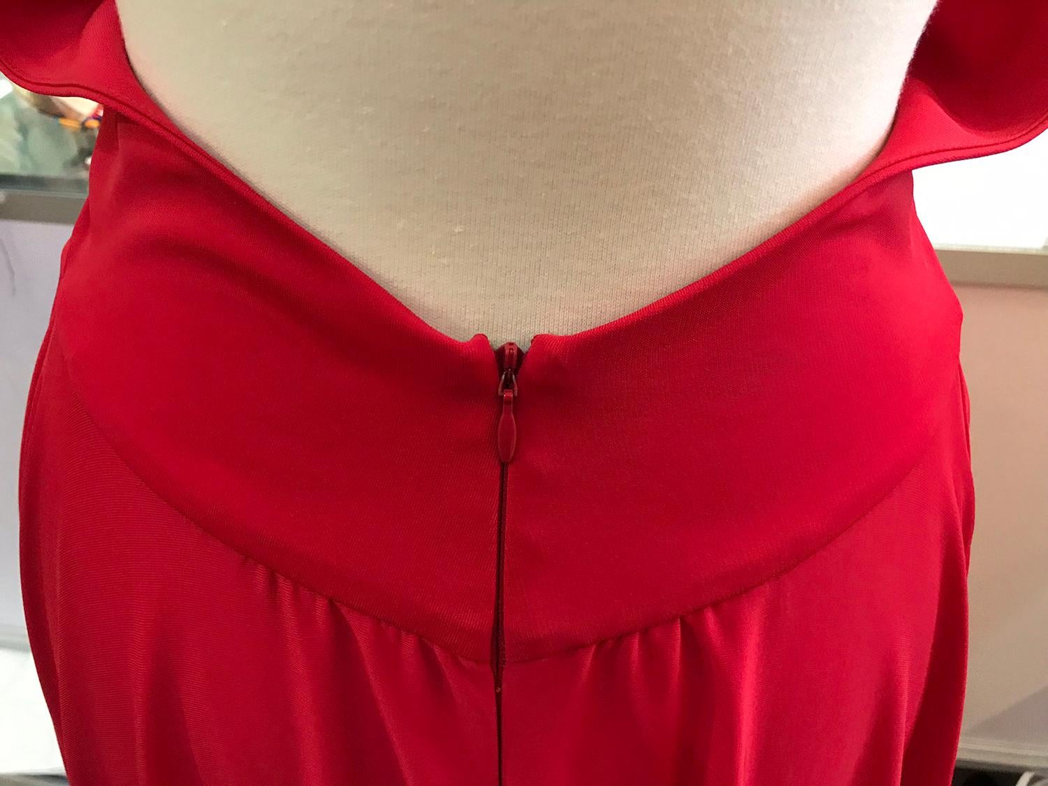 Marc Bouwer Matte Red Jersey Plunge Halter Dress Super Model Length 11