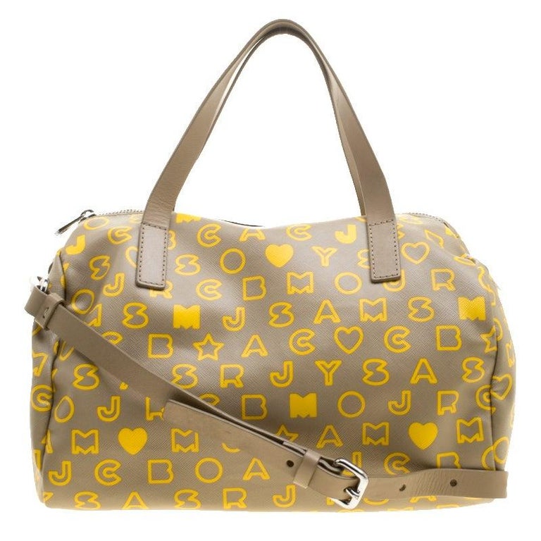 Marc by Marc Jacobs Beige/Yellow Coated Canvas Easy Bowling Bag For Sale at 1stdibs
