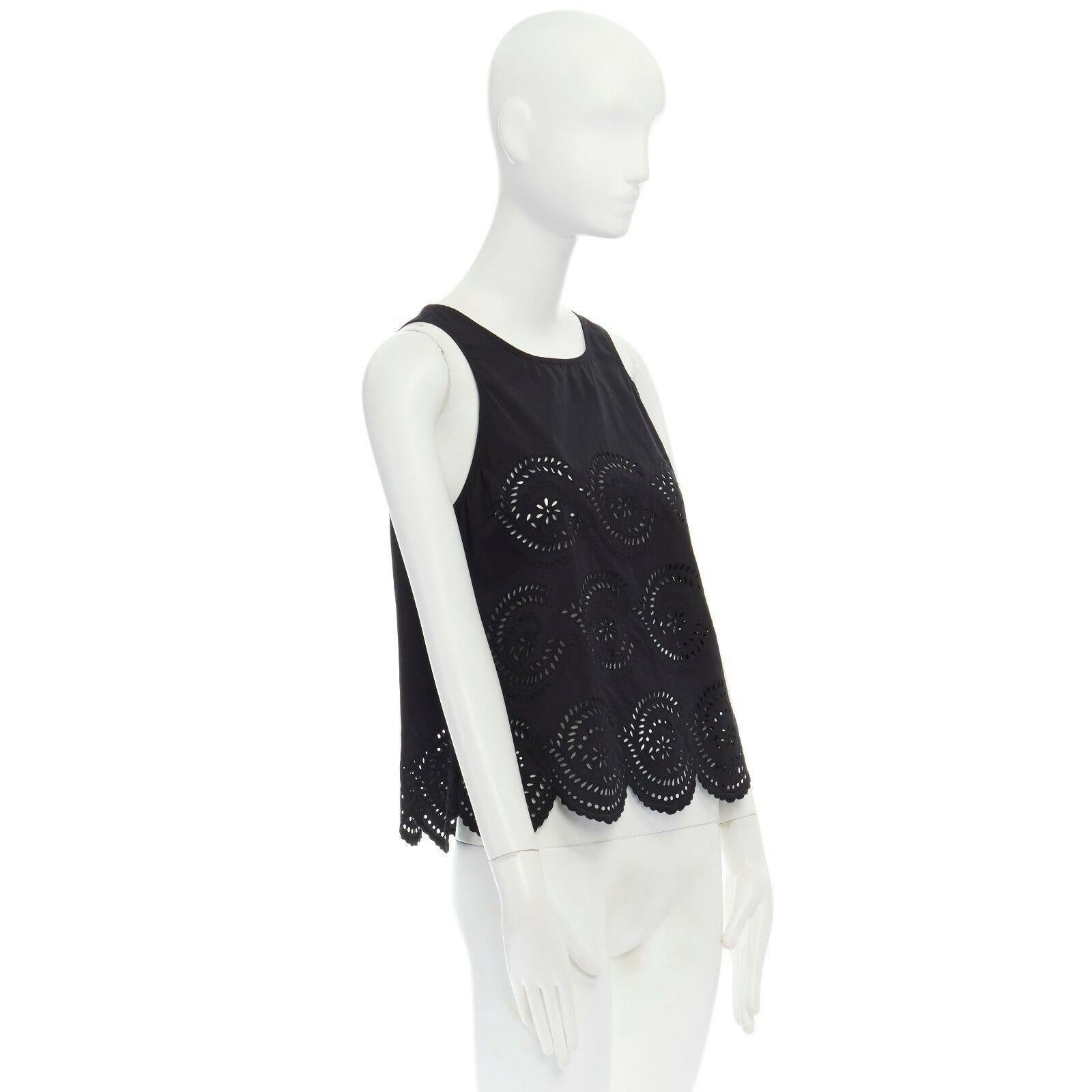 Black MARC BY MARC JACOBS black cotton embroidery angais scalloped  sleeveless top XS