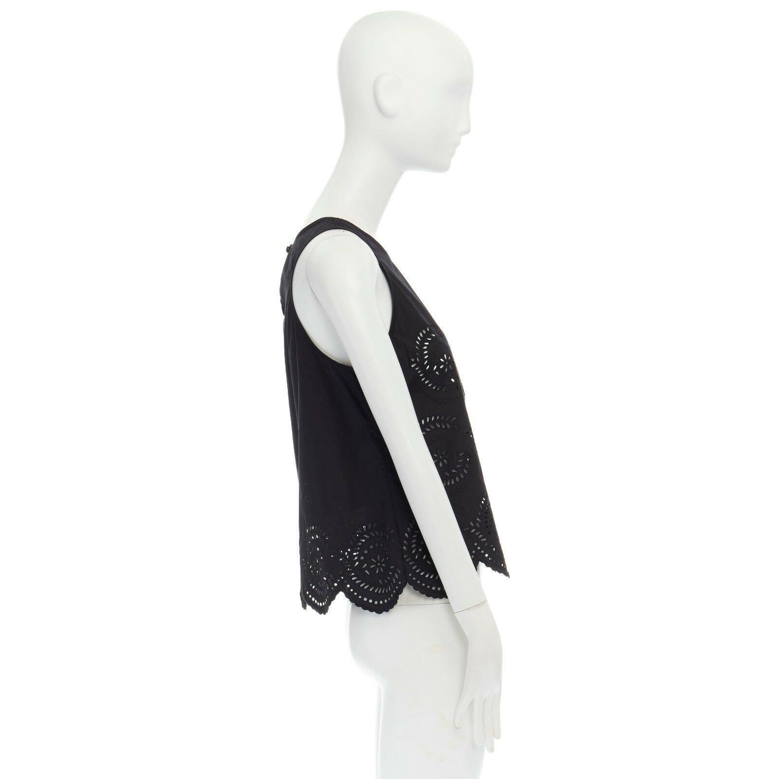 MARC BY MARC JACOBS black cotton embroidery angais scalloped  sleeveless top XS In Excellent Condition In Hong Kong, NT