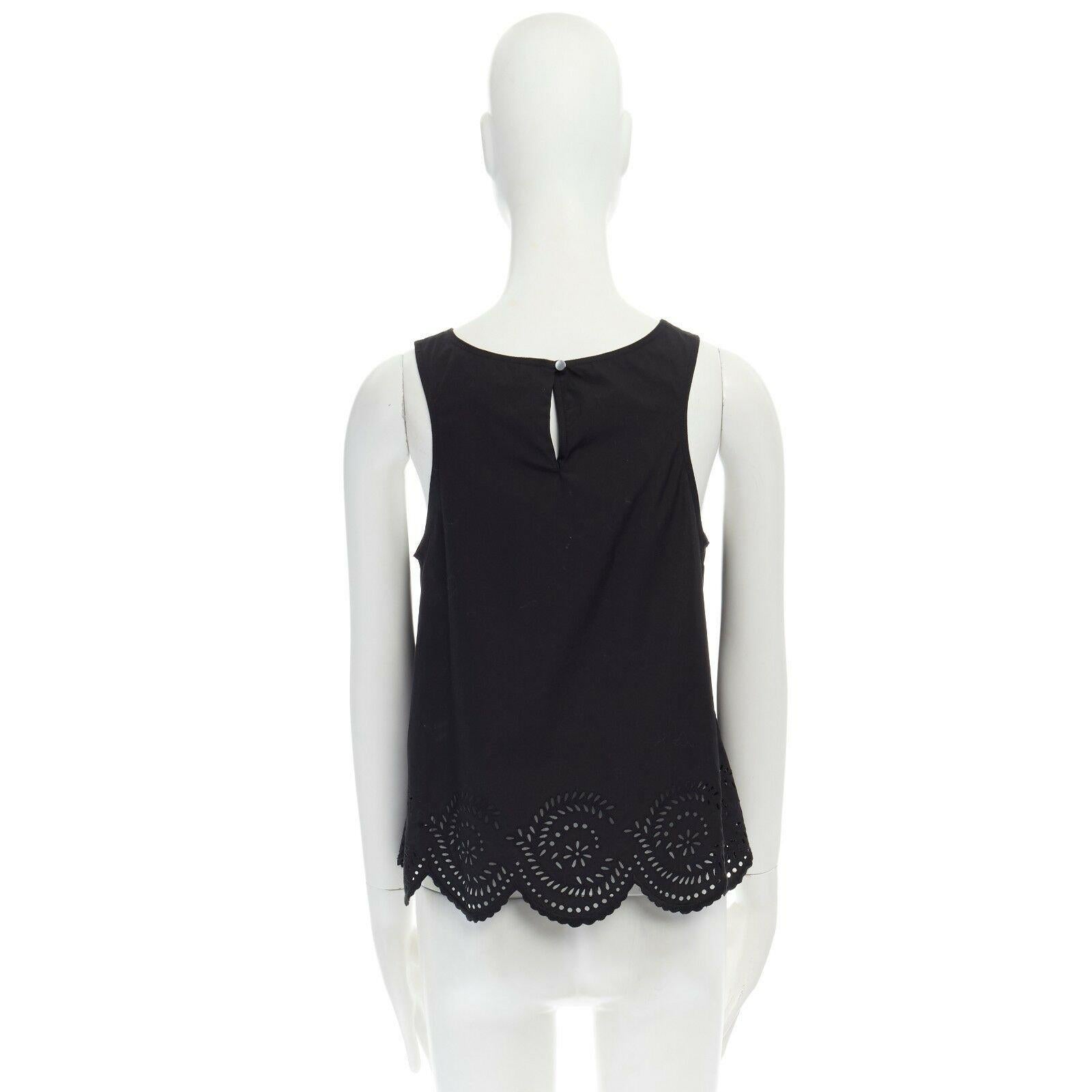 Women's MARC BY MARC JACOBS black cotton embroidery angais scalloped  sleeveless top XS