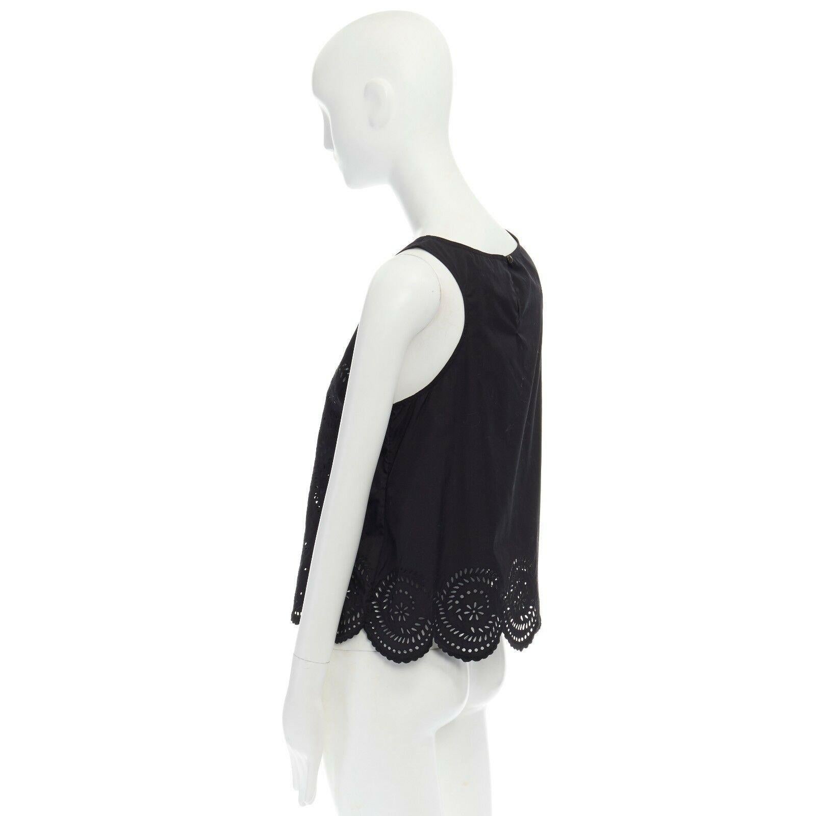 MARC BY MARC JACOBS black cotton embroidery angais scalloped  sleeveless top XS 1