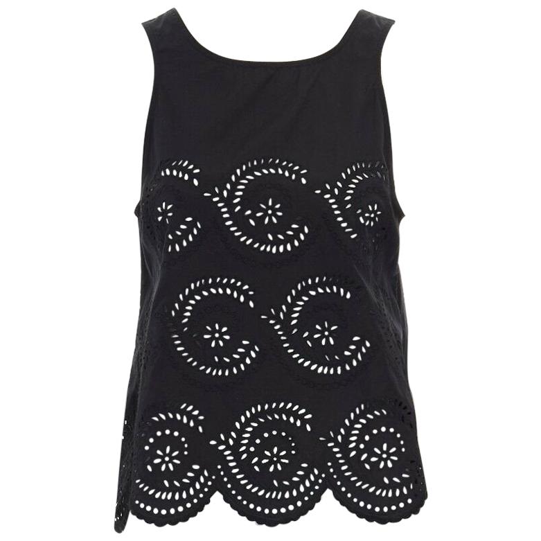 MARC BY MARC JACOBS black cotton embroidery angais scalloped  sleeveless top XS