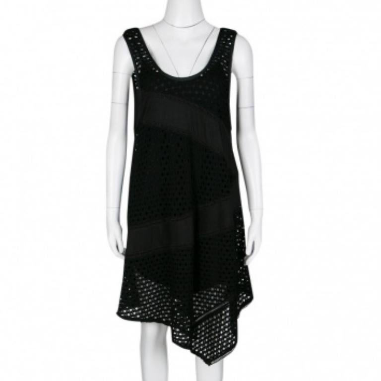 Noir Marc By Marc Jacobs Black Eyelet Jersey Robe asymétrique sans manches Yuki S en vente
