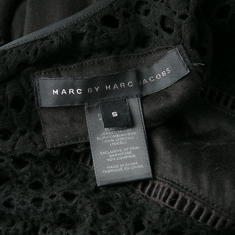 Marc By Marc Jacobs Black Eyelet Jersey Asymmetric Sleeveless Yuki Dress S 1