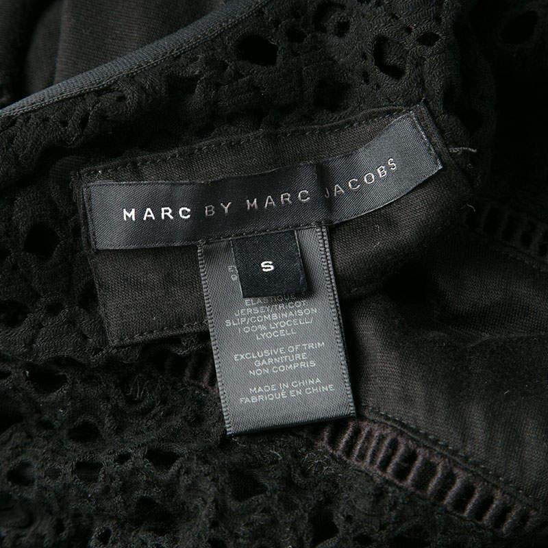 Marc By Marc Jacobs Black Eyelet Jersey Asymmetric Sleeveless Yuki Dress S For Sale 1