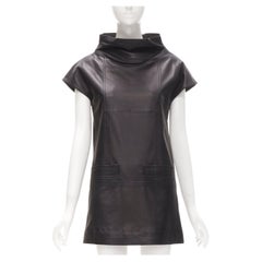 MARC BY MARC JACOBS black genuine leather double pocket stand collar dress S