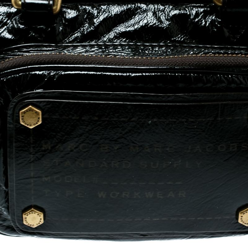 Marc by Marc Jacobs Black Laminated Leather Zip Pockets Satchel 2