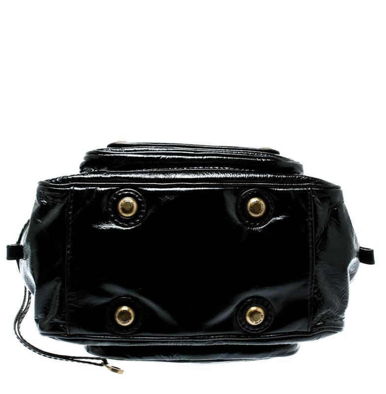 Marc by Marc Jacobs Black Laminated Leather Zip Pockets Satchel For Sale 5