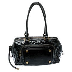 Marc by Marc Jacobs Black Laminated Leather Zip Pockets Satchel