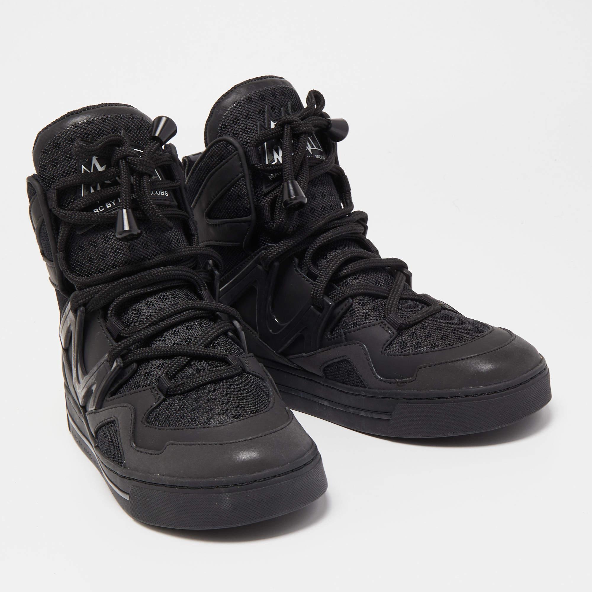 Marc by Marc Jacobs Black Leather and Mesh High Top Sneakers Size 37 5