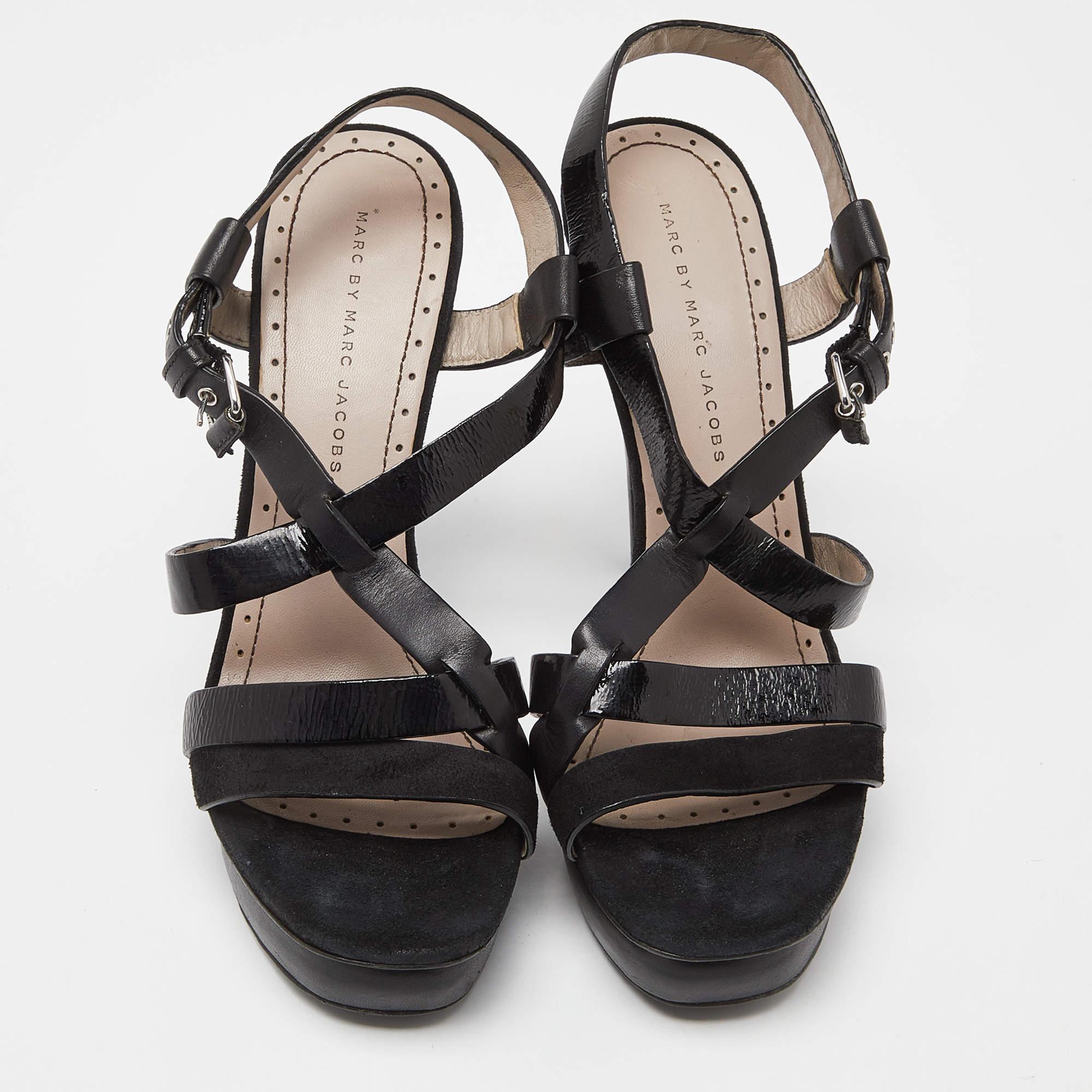 Marc By Marc Jacobs Black Leather Strappy Platform Sandals Size 40 In Good Condition For Sale In Dubai, Al Qouz 2