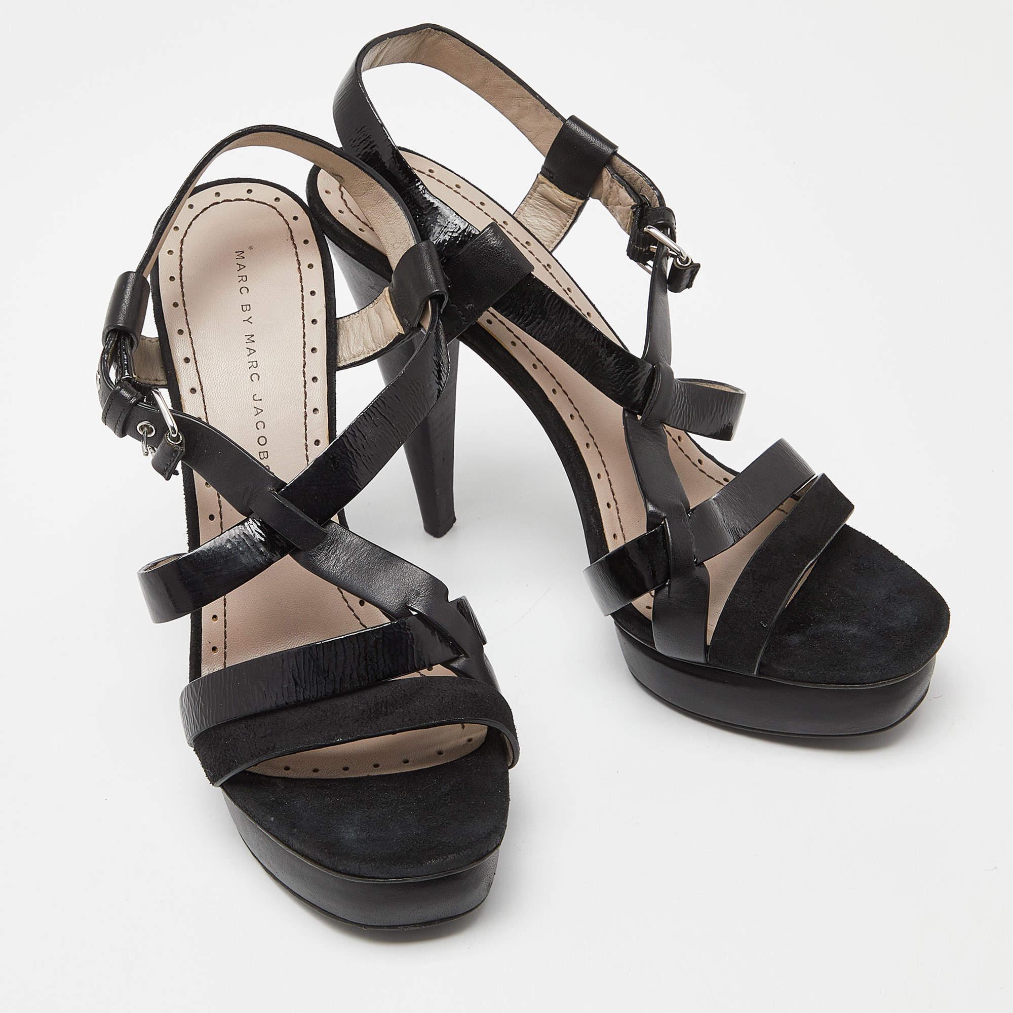 Women's Marc By Marc Jacobs Black Leather Strappy Platform Sandals Size 40 For Sale