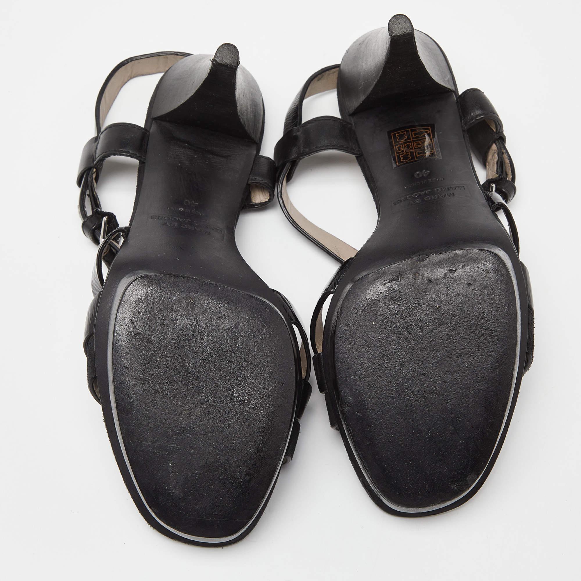 Marc By Marc Jacobs Black Leather Strappy Platform Sandals Size 40 For Sale 2