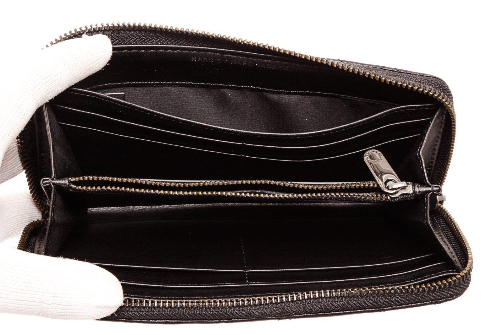 Marc By Marc Jacobs black quilted leather long zippy wallet with silver-tone 1