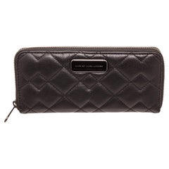 Marc By Marc Jacobs black quilted leather long zippy wallet with silver-tone