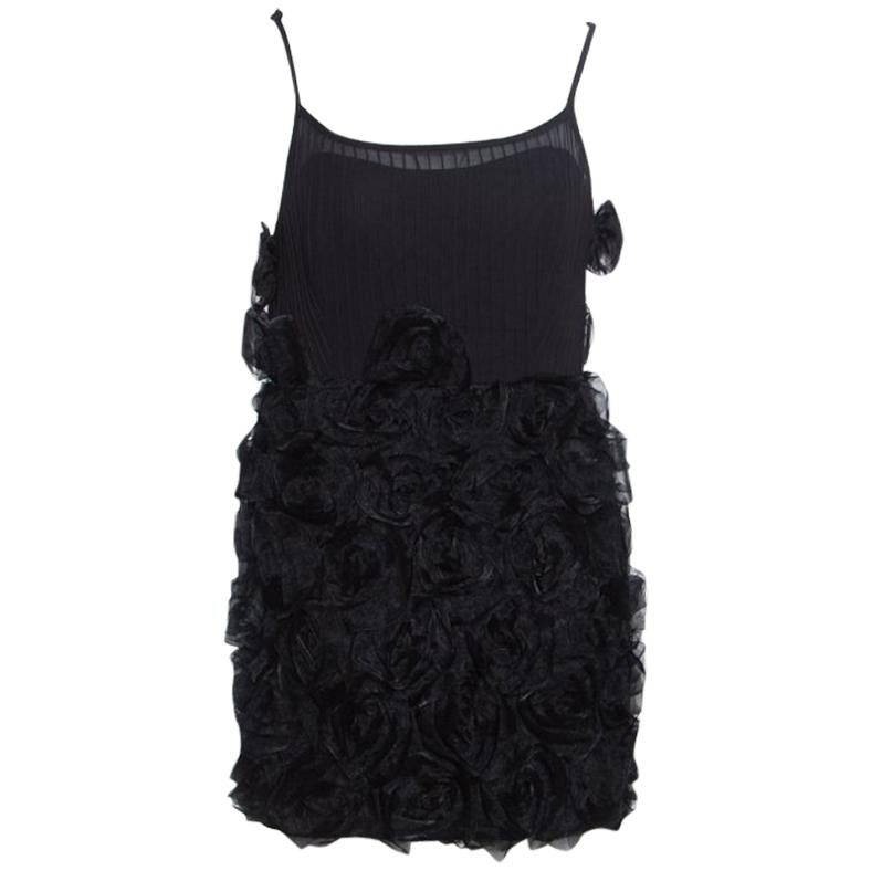 Marc by Marc Jacobs Black Rosette Applique Silk Blend Mini Dress M