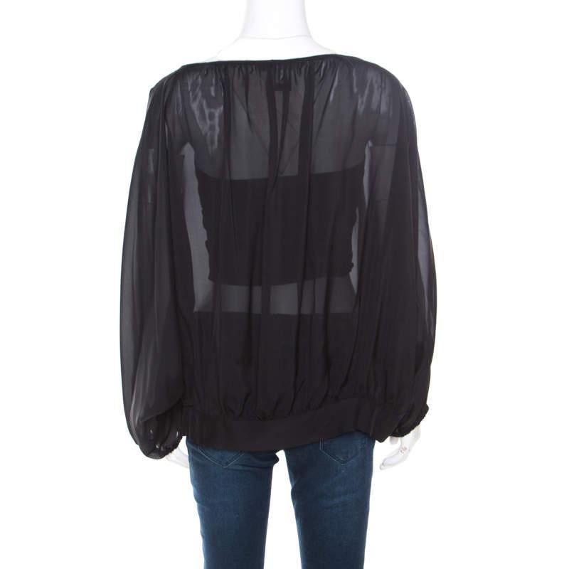 Marc by Marc Jacobs Black Sheer Silk Slit Batwing Sleeve Blouse M/L In Good Condition For Sale In Dubai, Al Qouz 2