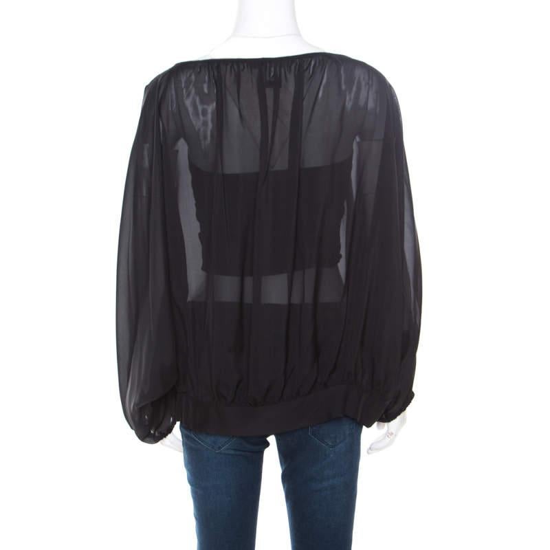 Marc by Marc Jacobs Black Sheer Silk Slit Batwing Sleeve Blouse M/L In Good Condition In Dubai, Al Qouz 2