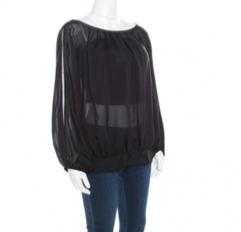 Marc by Marc Jacobs Black Sheer Silk Slit Batwing Sleeve Blouse M/L (chemisier à manches chauve-souris en soie transparente) Pour femmes en vente