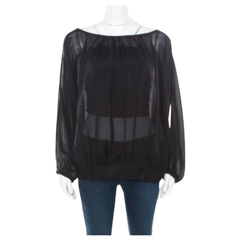 Marc by Marc Jacobs Black Sheer Silk Slit Batwing Sleeve Blouse M/L (chemisier à manches chauve-souris en soie transparente) en vente