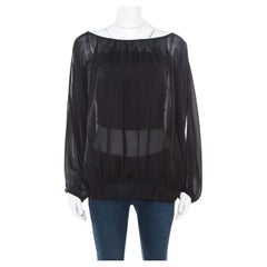 Marc by Marc Jacobs Black Sheer Silk Slit Batwing Sleeve Blouse M/L