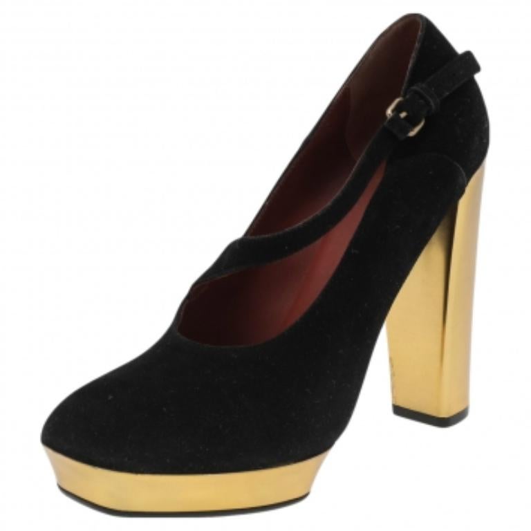 Marc by Marc Jacobs Black Suede Platform Block Heel Pumps Size 38.5 In Good Condition For Sale In Dubai, Al Qouz 2