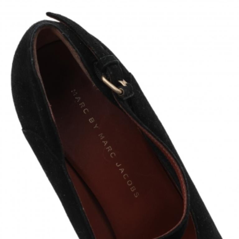 Women's Marc by Marc Jacobs Black Suede Platform Block Heel Pumps Size 38.5 For Sale