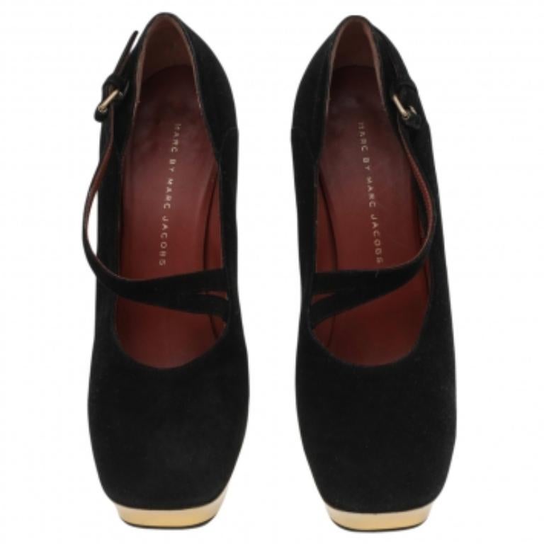 Marc by Marc Jacobs Black Suede Platform Block Heel Pumps Size 38.5 For Sale 1