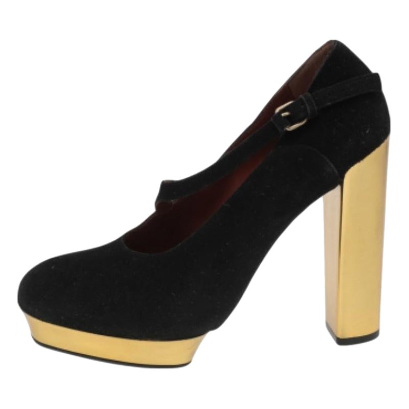 Marc by Marc Jacobs Black Suede Platform Block Heel Pumps Size 38.5